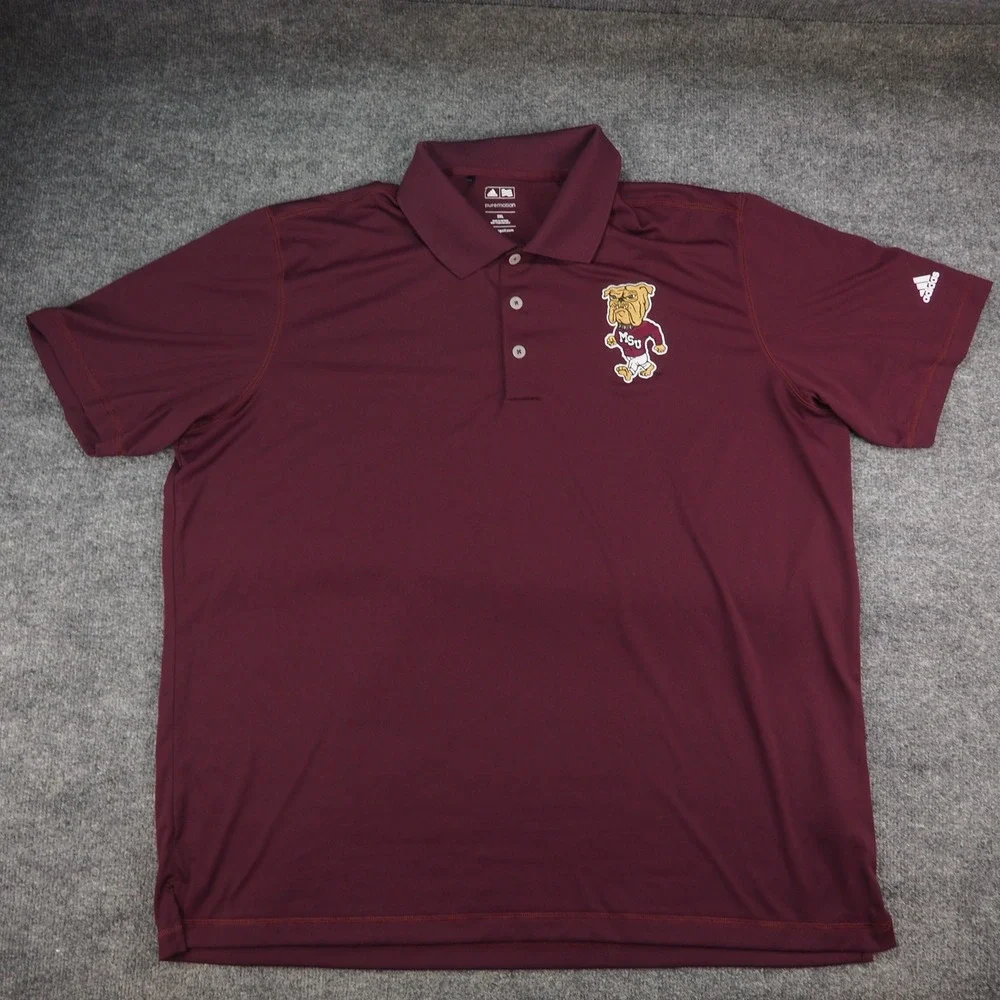 Mississippi State Polo Shirt Mens 2XL Adidas Red Maroon Walking Bulldogs Vintage